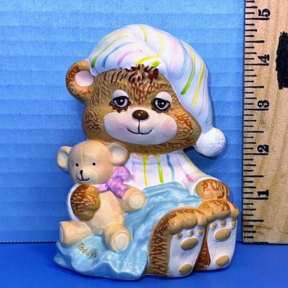 Vintage Morgan Enesco Teddy Beddy Bear Figure 5" Coin Bank Baby Nursery Decor - Picture 2 of 10
